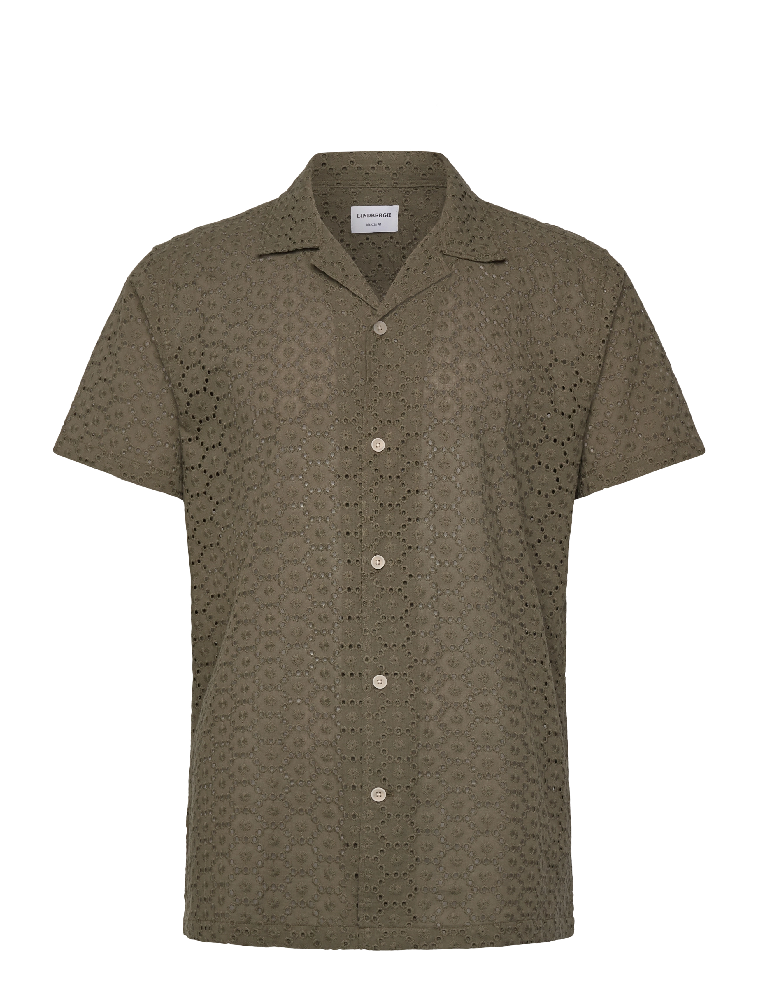 Lindbergh - Embroidery cotton shirt S/S - kortærmede skjorter - army - 0