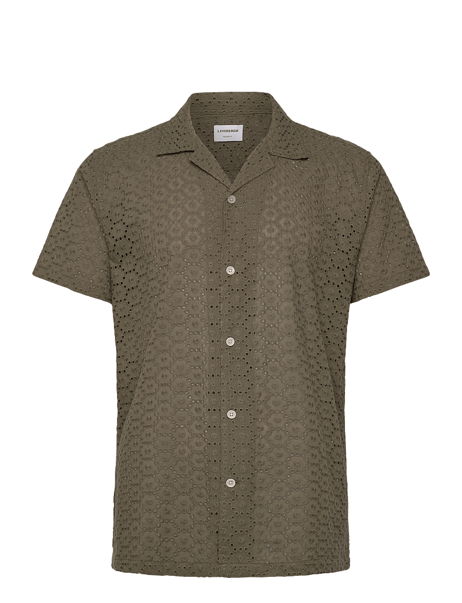 Lindbergh - Embroidery cotton shirt S/S - kortærmede skjorter - army - 0