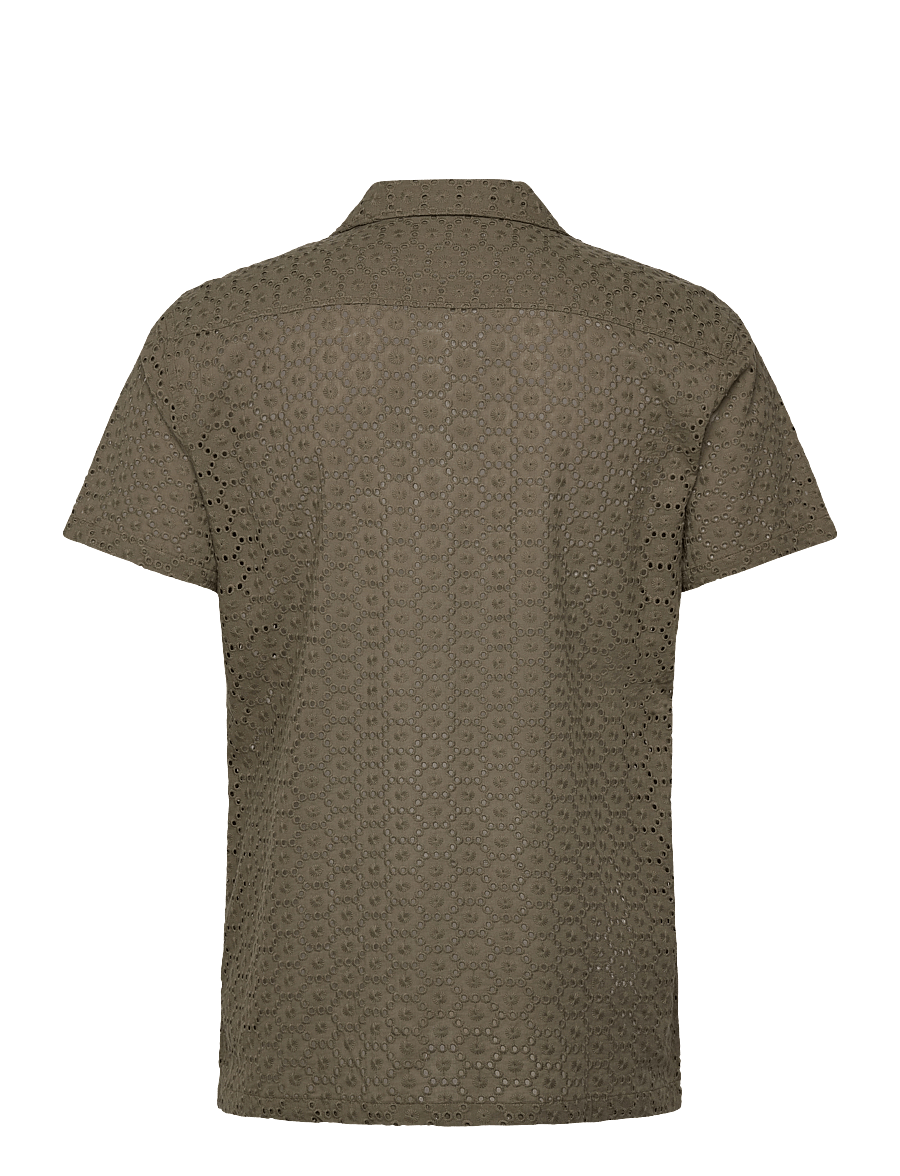 Lindbergh - Embroidery cotton shirt S/S - kortærmede skjorter - army - 1