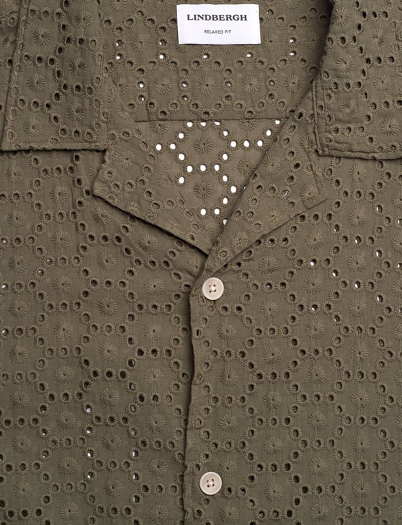 Lindbergh - Embroidery cotton shirt S/S - marškiniai trumpomis rankovėmis - army - 2