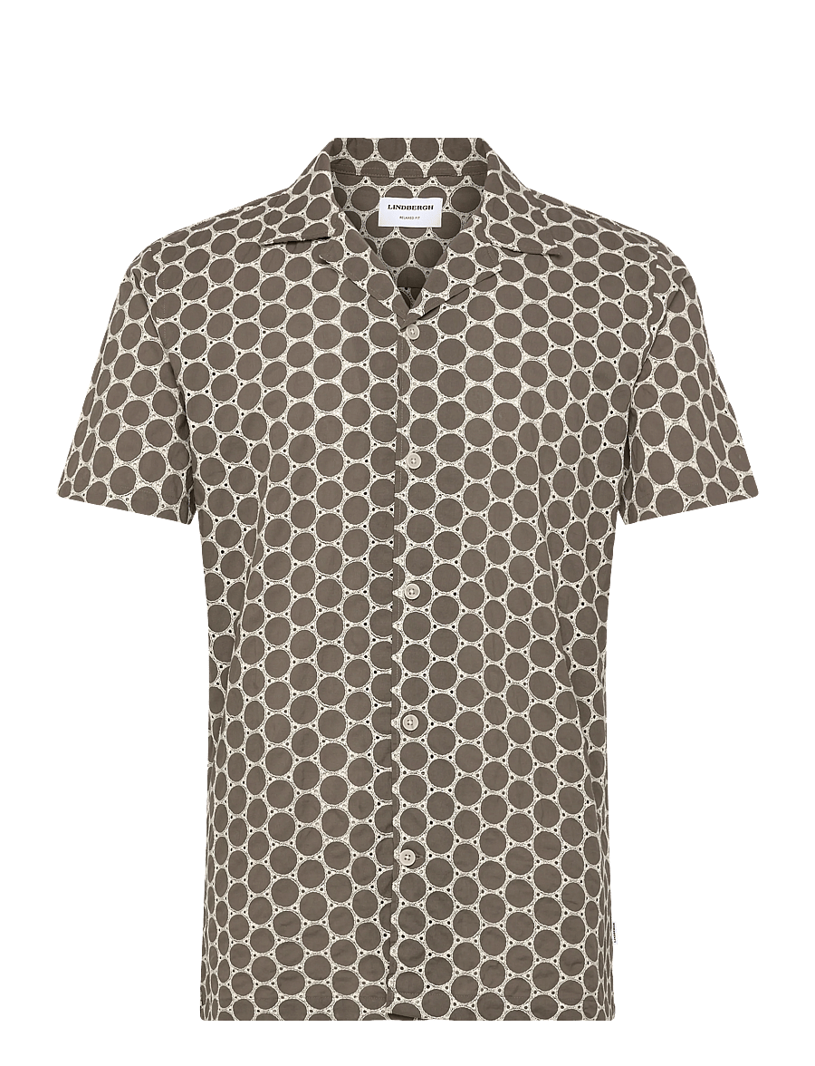 Lindbergh - Embroidery cotton shirt S/S - kortærmede skjorter - dk stone - 1