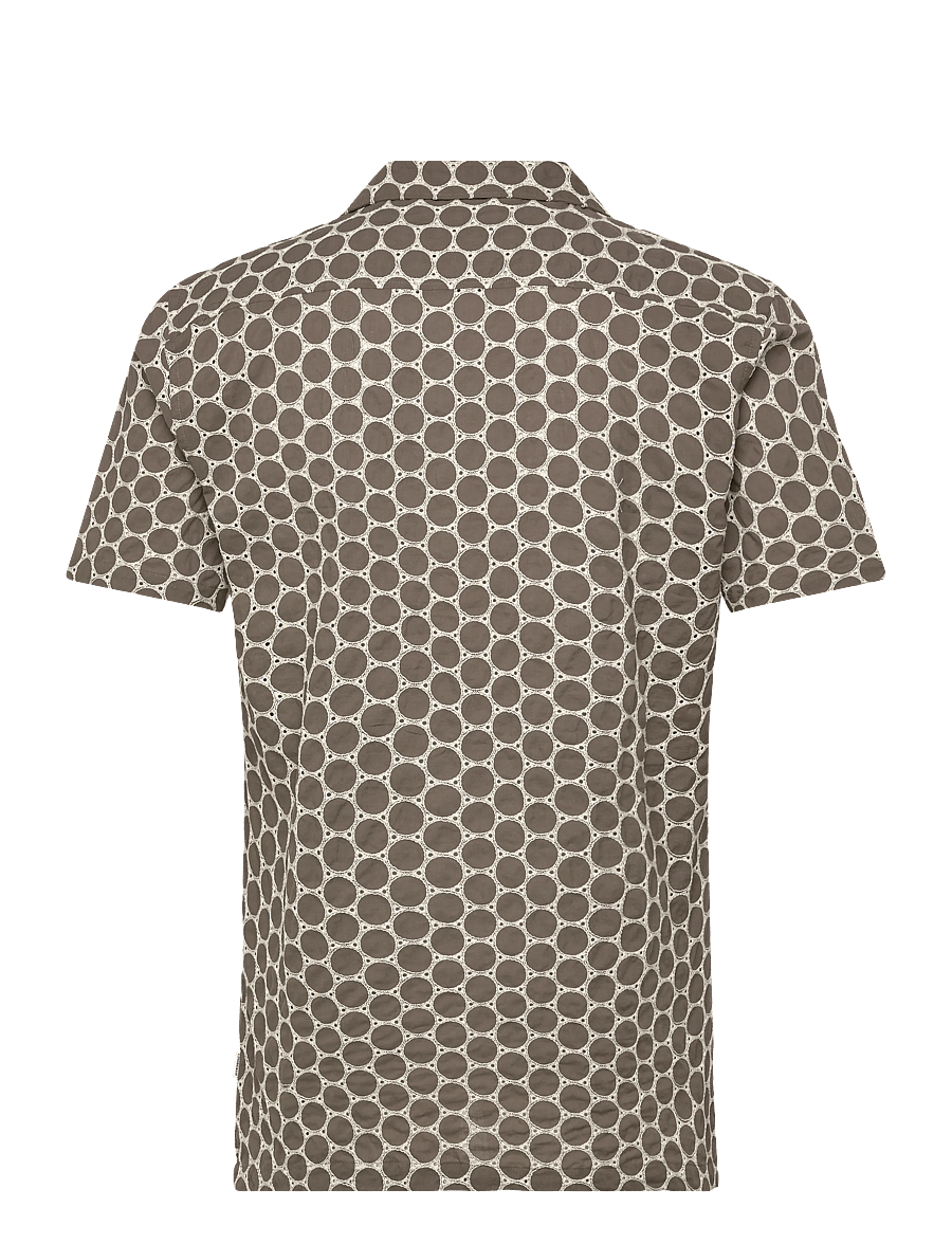 Lindbergh - Embroidery cotton shirt S/S - kortærmede skjorter - dk stone - 2