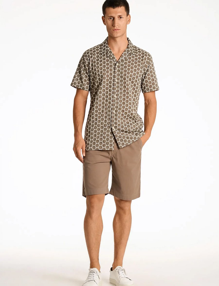 Lindbergh - Embroidery cotton shirt S/S - kortærmede skjorter - dk stone - 0