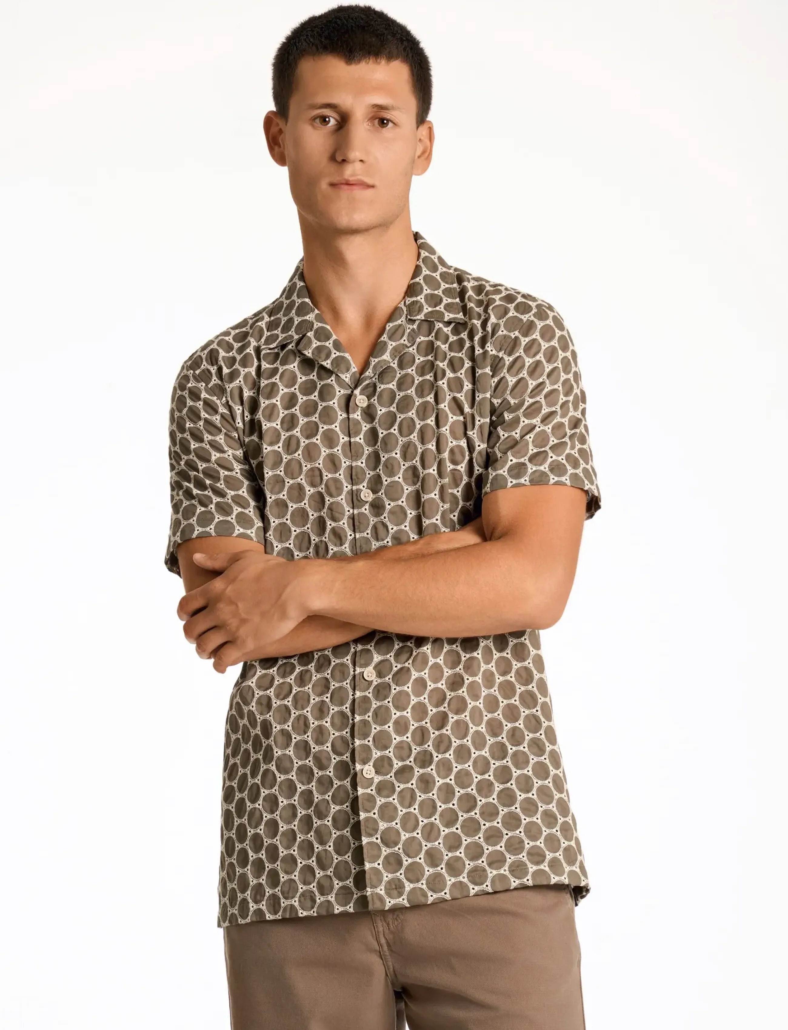 Lindbergh - Embroidery cotton shirt S/S - kortærmede skjorter - dk stone - 3