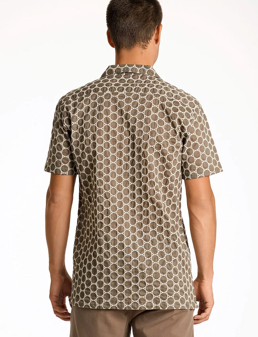 Lindbergh - Embroidery cotton shirt S/S - kortærmede skjorter - dk stone - 4