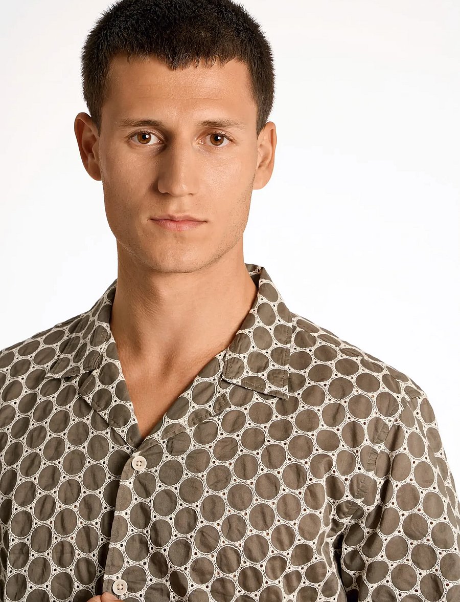 Lindbergh - Embroidery cotton shirt S/S - kortærmede skjorter - dk stone - 5