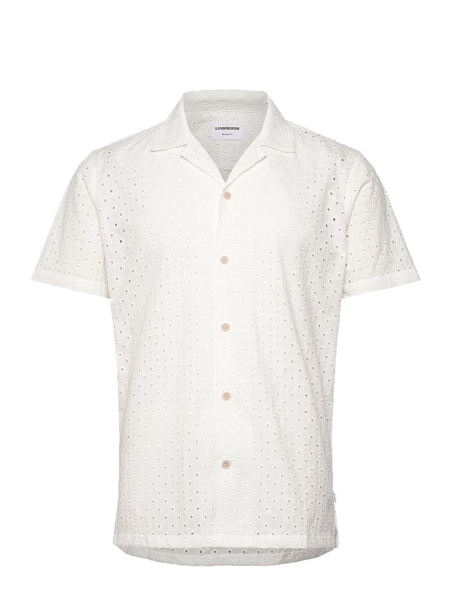 Lindbergh - Embroidery cotton shirt S/S - kurzarmhemden - white - 1