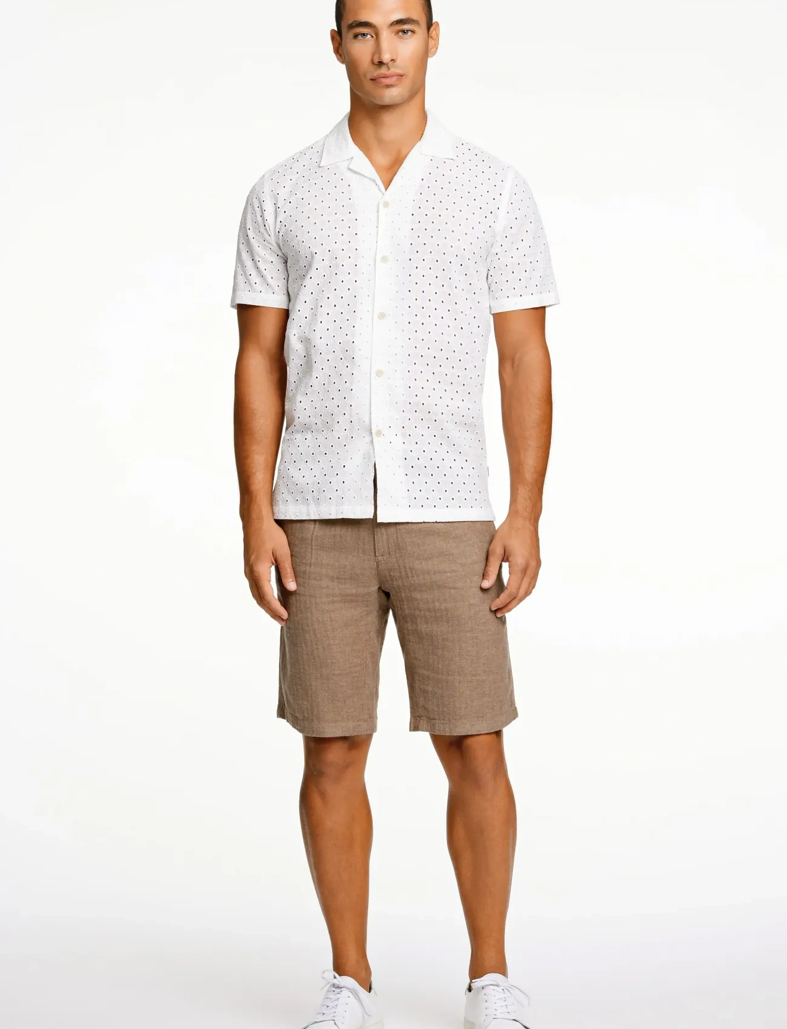 Lindbergh Embroidery cotton shirt S/S - Looks for less - WHITE / white