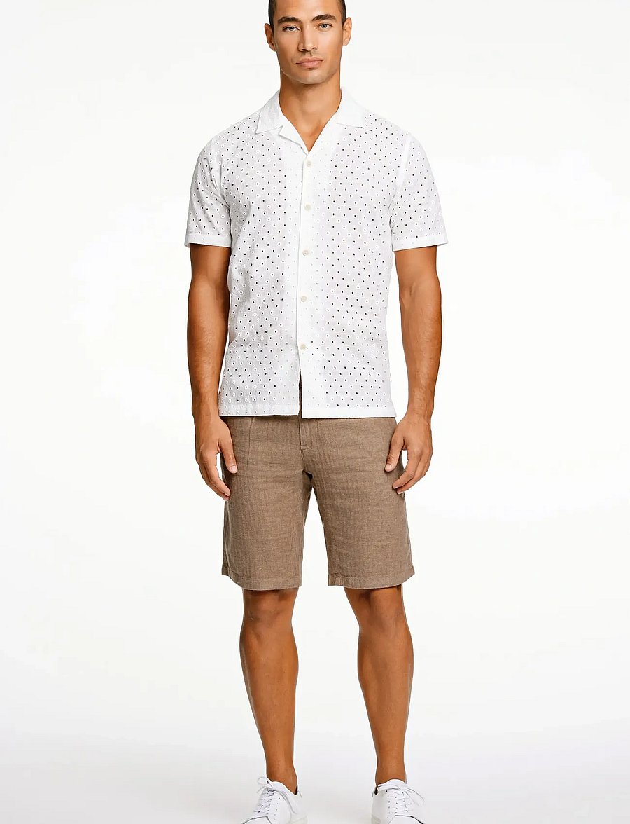Lindbergh - Embroidery cotton shirt S/S - kurzarmhemden - white - 0