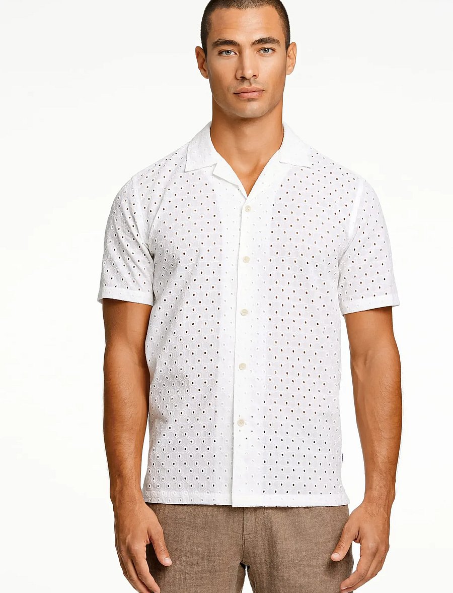 Lindbergh - Embroidery cotton shirt S/S - kurzarmhemden - white - 3