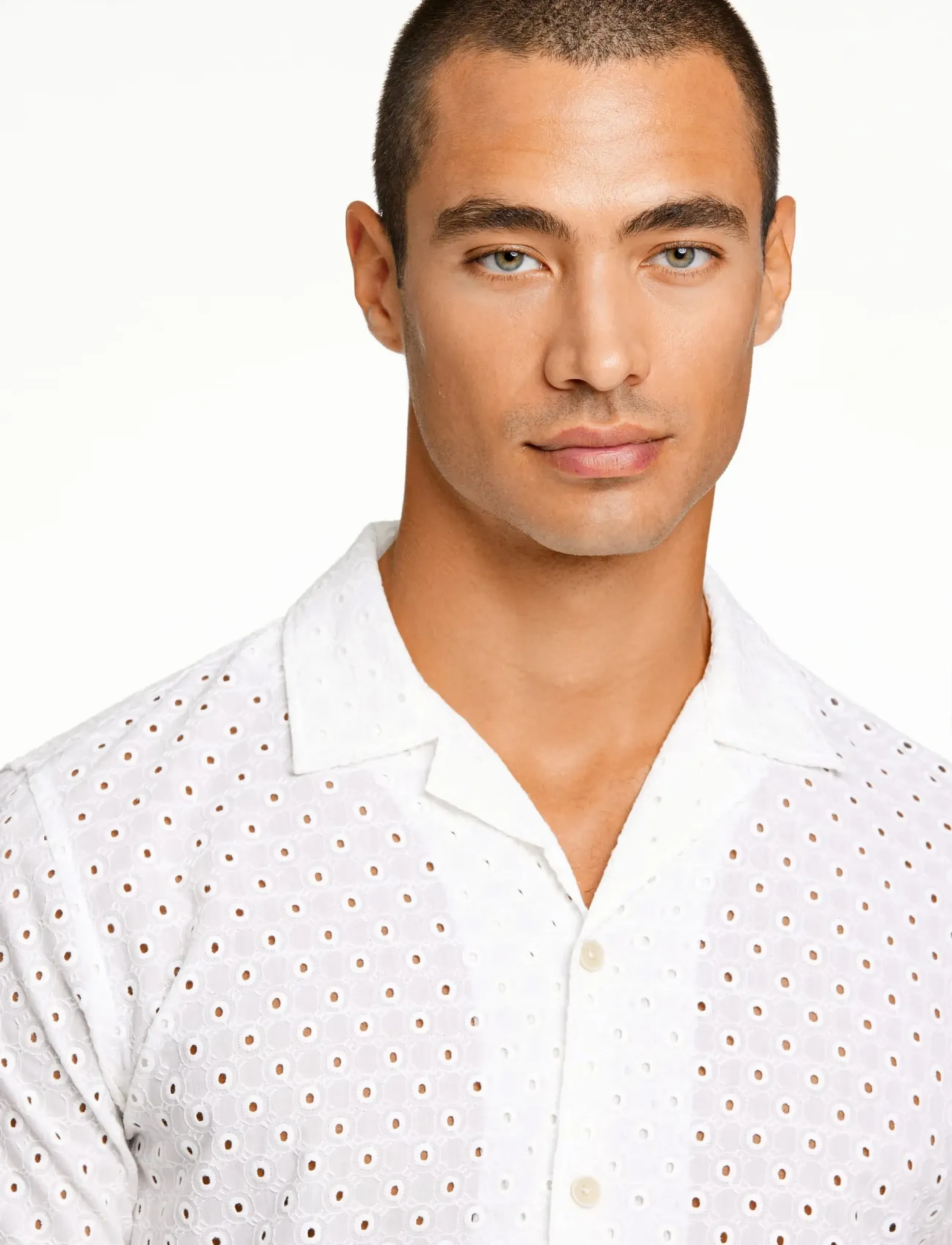 Lindbergh - Embroidery cotton shirt S/S - kurzarmhemden - white - 5