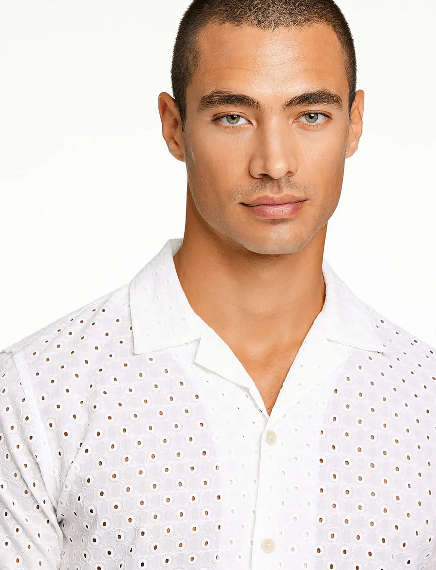 Lindbergh - Embroidery cotton shirt S/S - kurzarmhemden - white - 5