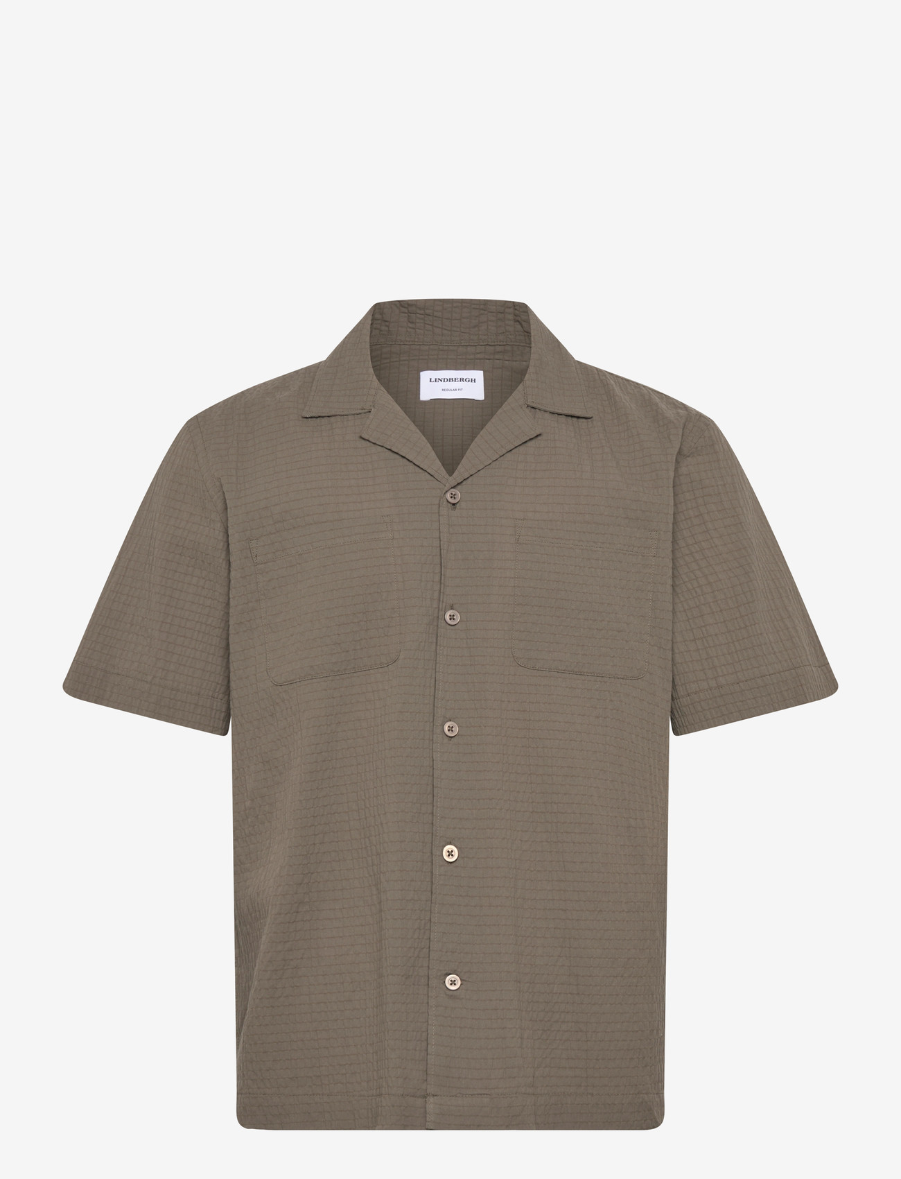 Lindbergh - Seersucker shirt S/S - kortærmede skjorter - lt army - 1