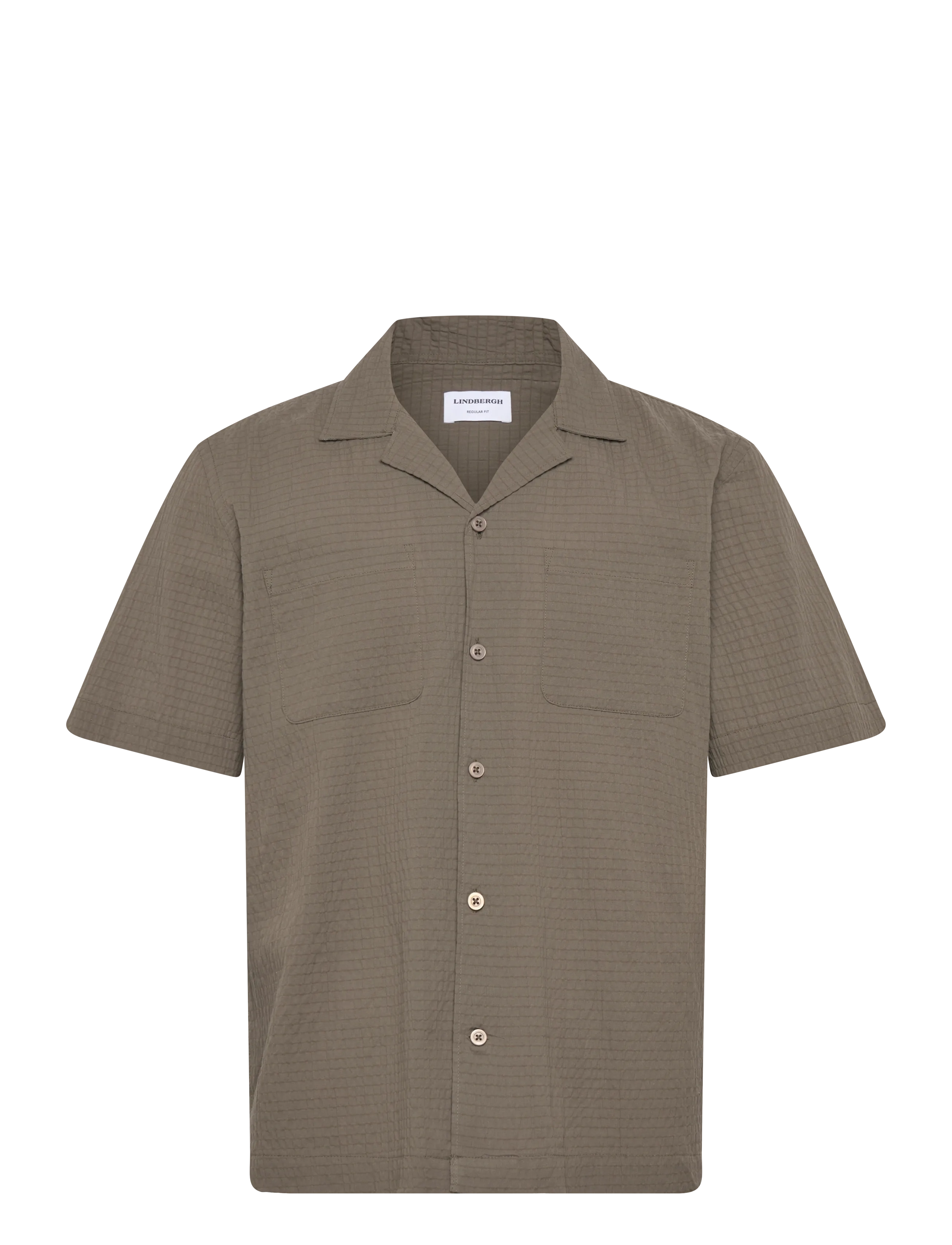 Lindbergh Seersucker shirt S/S - Lindbergh - LT ARMY / khaki/green