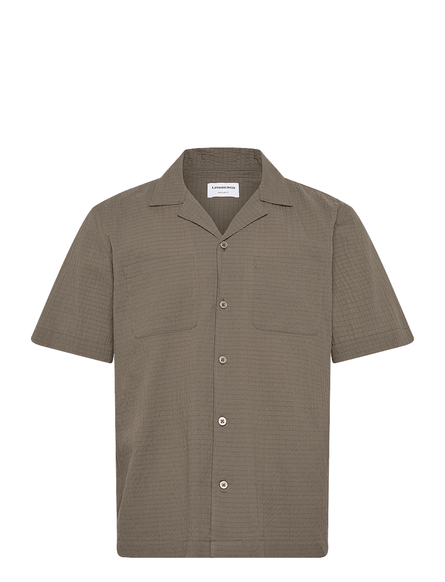 Lindbergh - Seersucker shirt S/S - kortærmede skjorter - lt army - 1