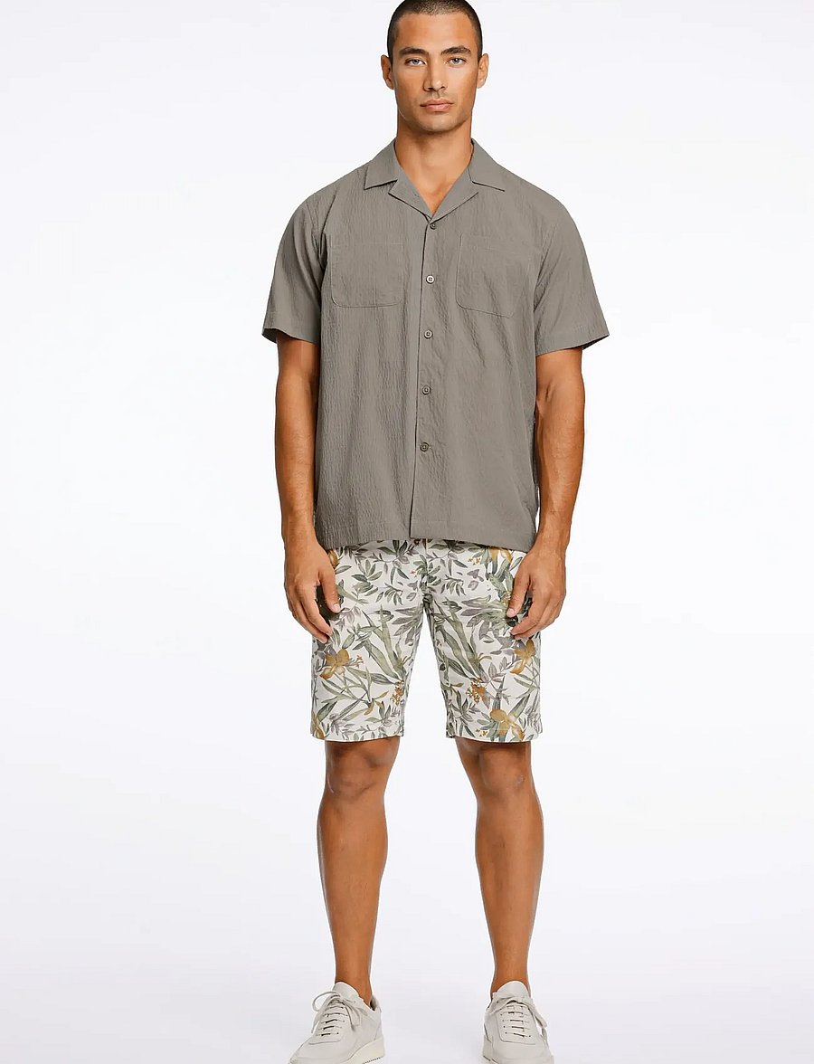 Lindbergh - Seersucker shirt S/S - kortærmede skjorter - lt army - 0