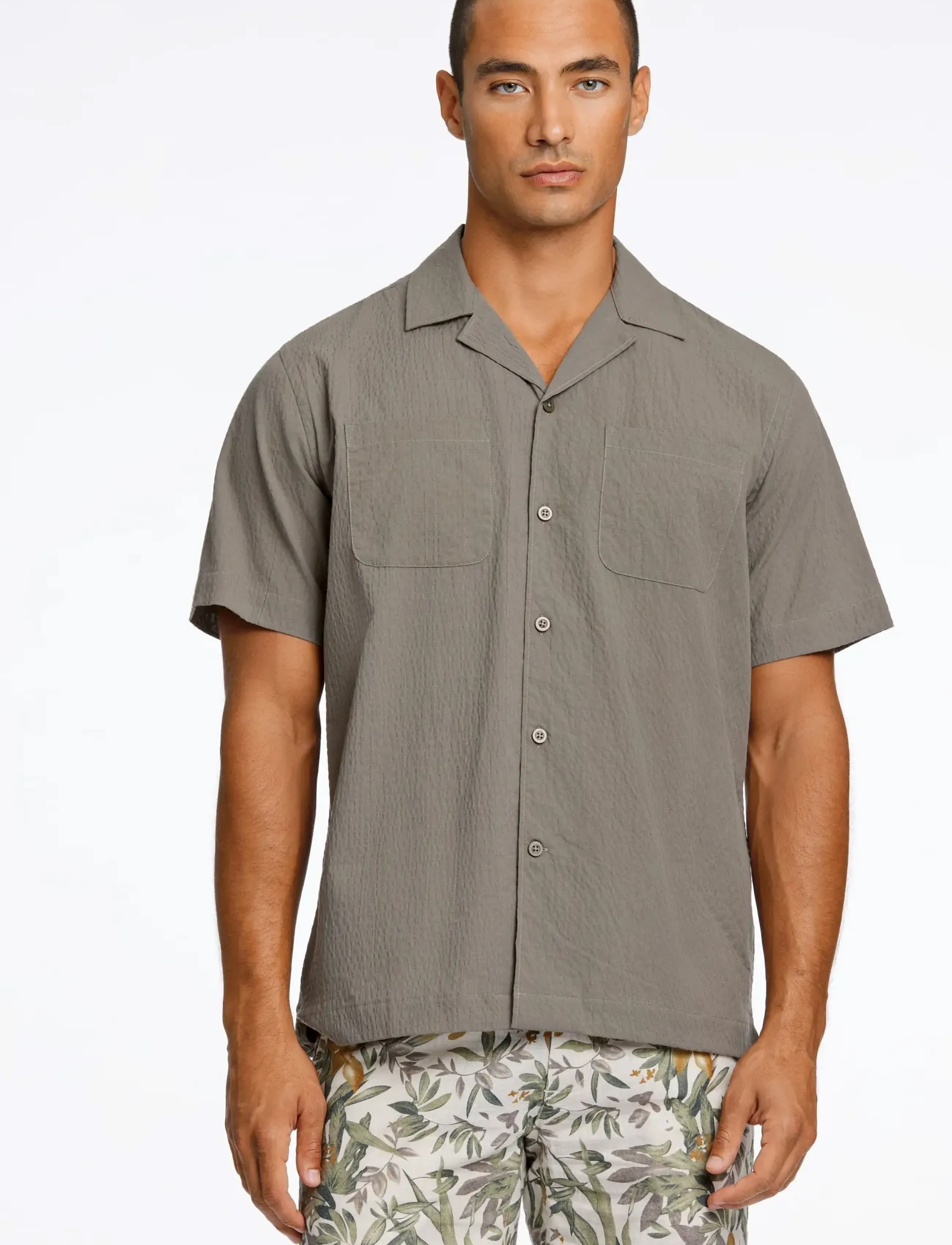 Lindbergh - Seersucker shirt S/S - kurzarmhemden - lt army - 3