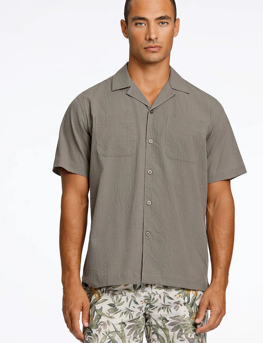 Lindbergh - Seersucker shirt S/S - kortærmede skjorter - lt army - 3