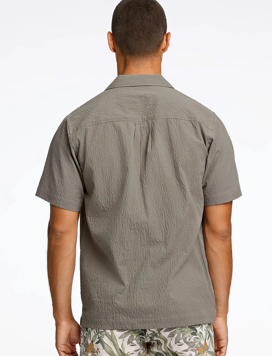 Lindbergh - Seersucker shirt S/S - kortærmede skjorter - lt army - 4