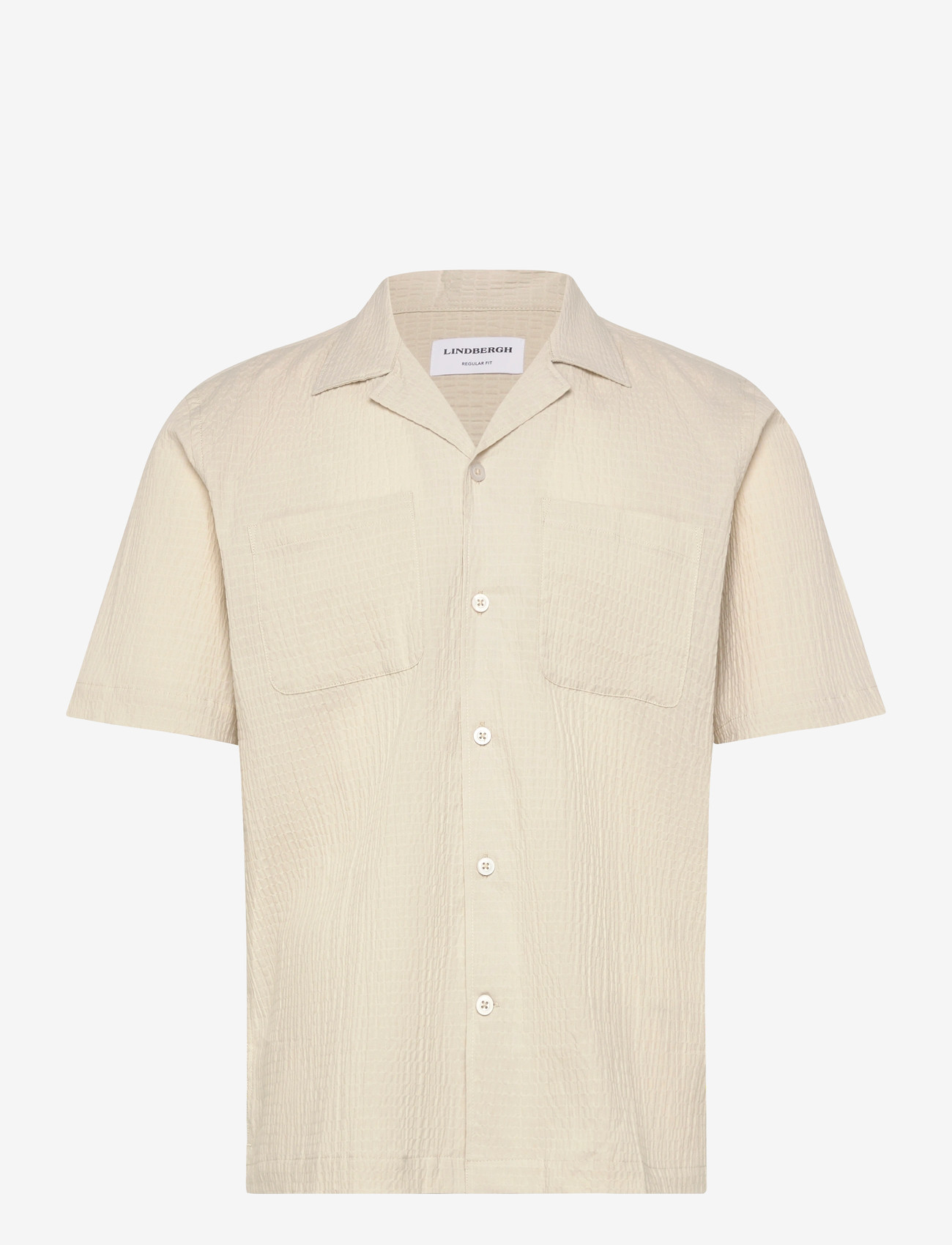 Lindbergh - Seersucker shirt S/S - kortærmede skjorter - lt stone - 1