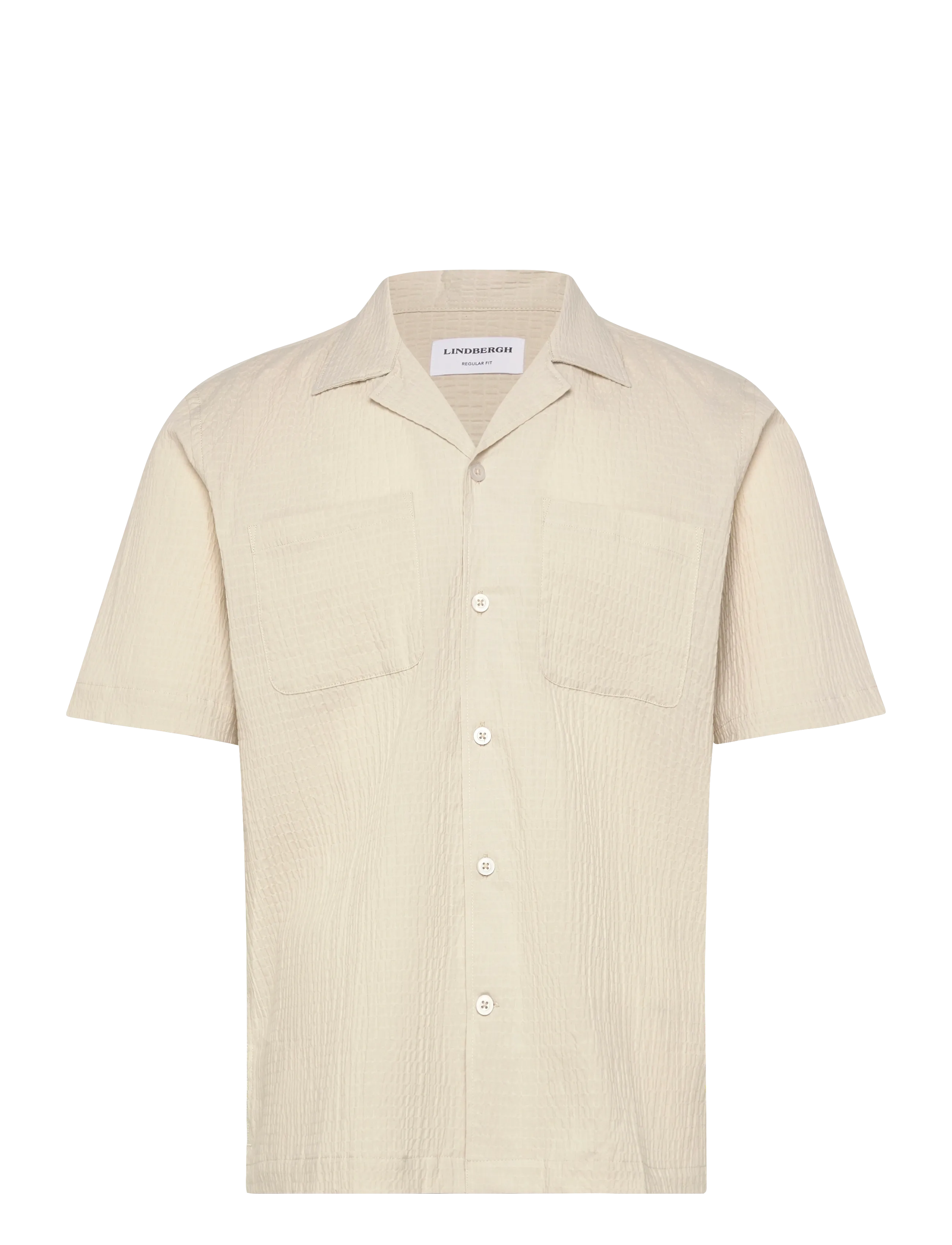 Lindbergh Seersucker shirt S/S - Lindbergh - LT STONE / cream