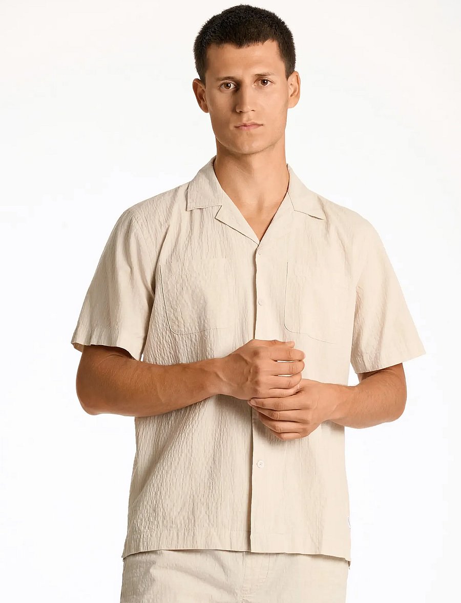 Lindbergh - Seersucker shirt S/S - short-sleeved shirts - lt stone - 3