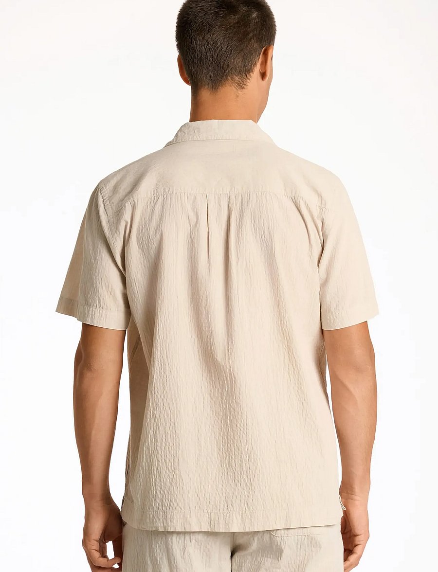 Lindbergh - Seersucker shirt S/S - short-sleeved shirts - lt stone - 4