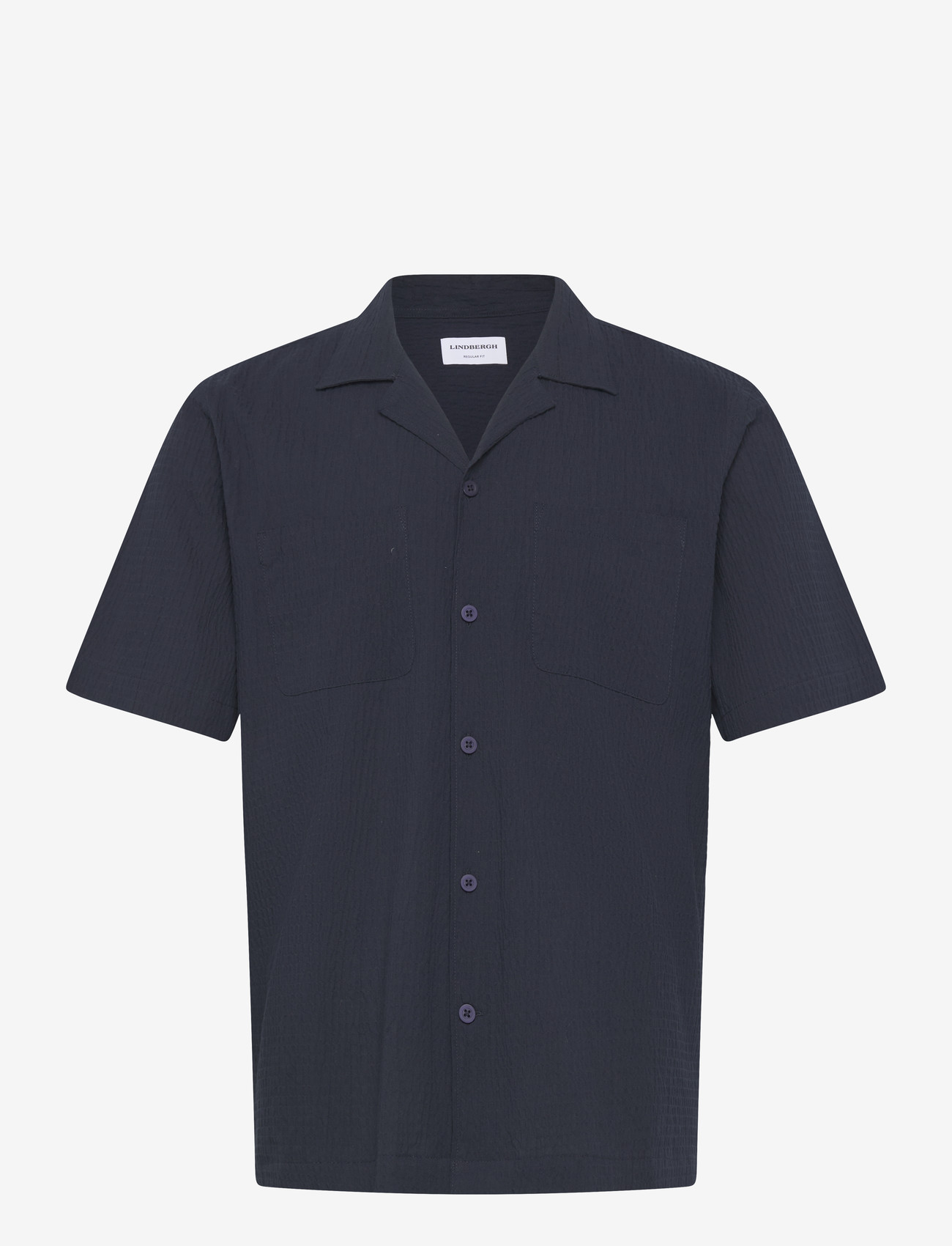 Lindbergh - Seersucker shirt S/S - kortærmede skjorter - navy - 1