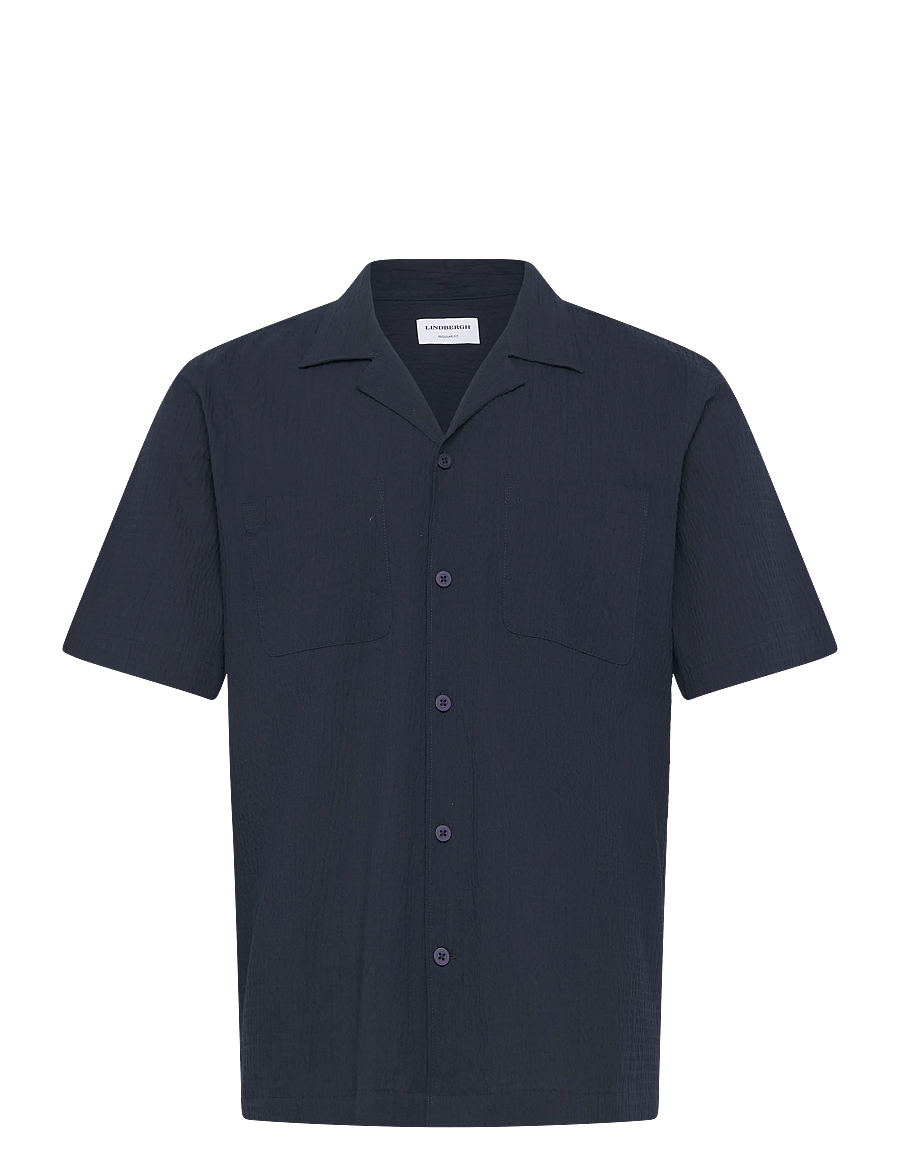 Lindbergh - Seersucker shirt S/S - kortærmede skjorter - navy - 1