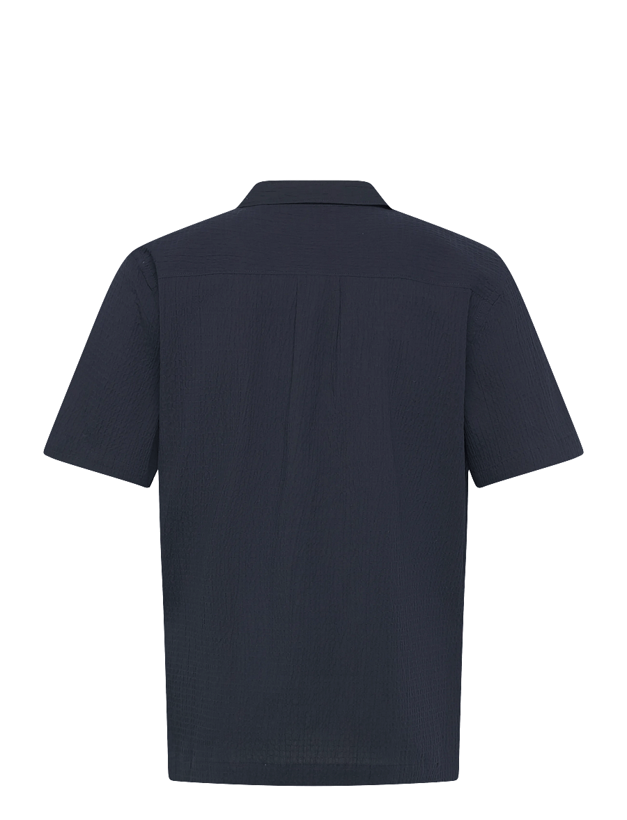 Lindbergh - Seersucker shirt S/S - kortærmede skjorter - navy - 2