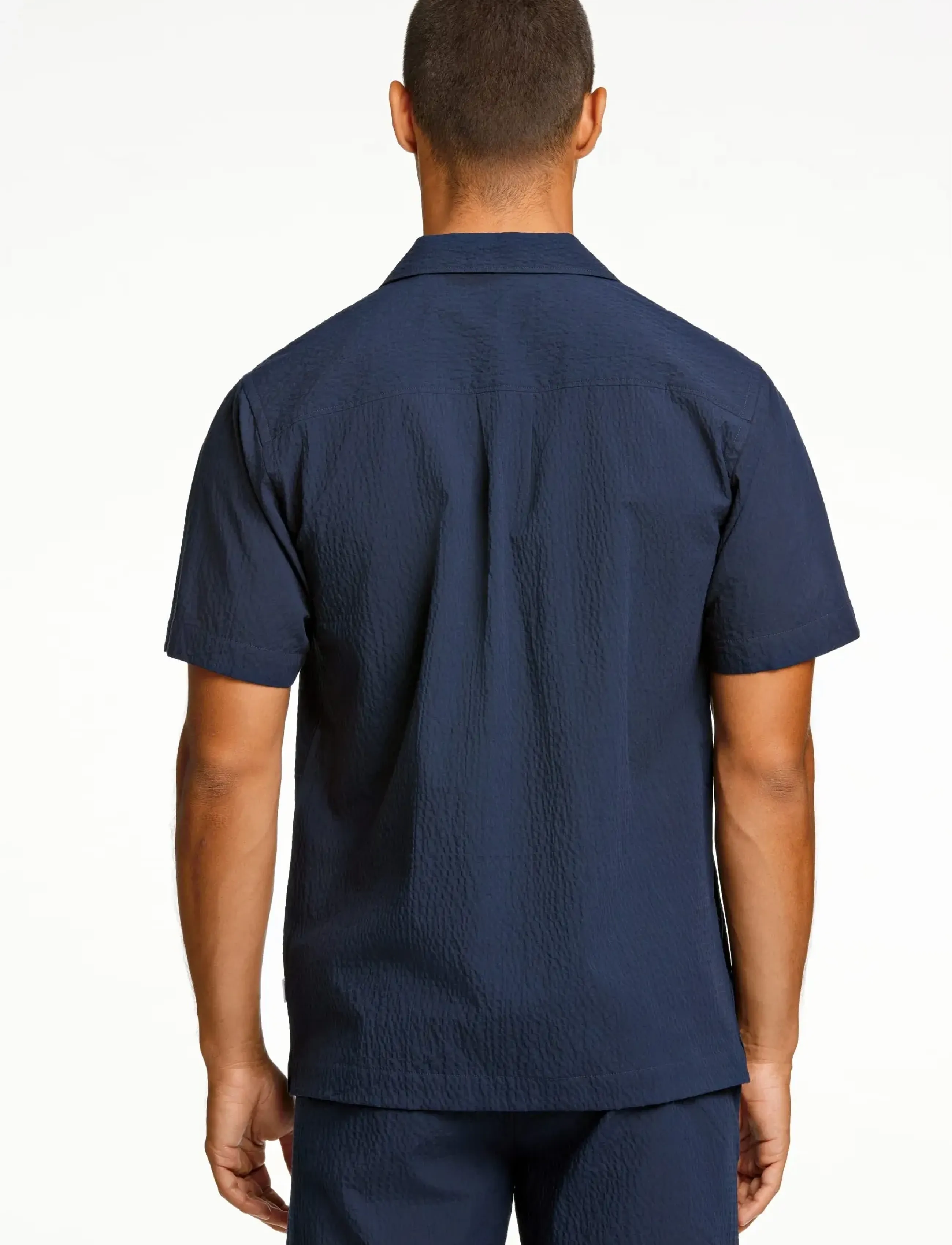 Lindbergh - Seersucker shirt S/S - stutterma skyrtur - navy - 4