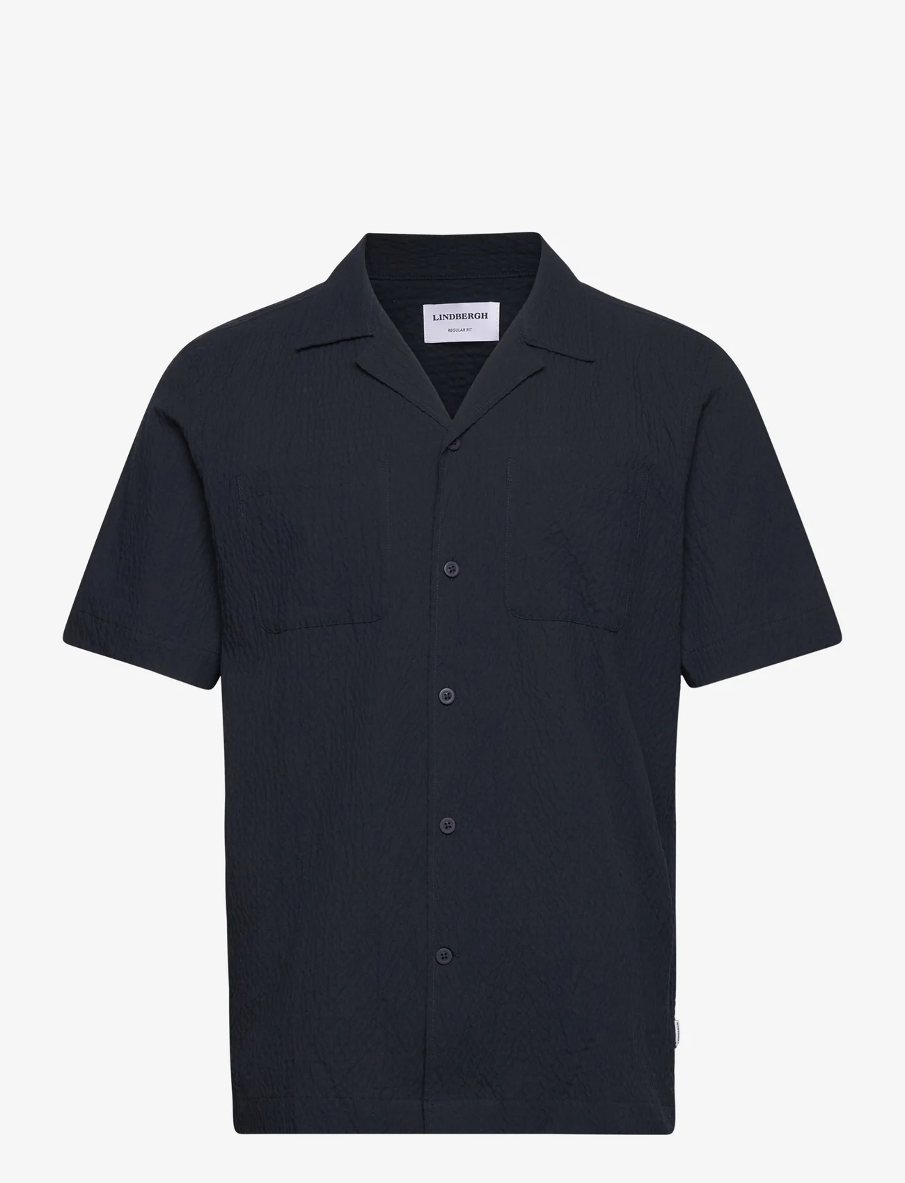 Lindbergh - Seersucker shirt S/S - short-sleeved shirts - navy - 0