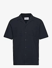 Lindbergh - Seersucker shirt S/S - short-sleeved shirts - navy - 0