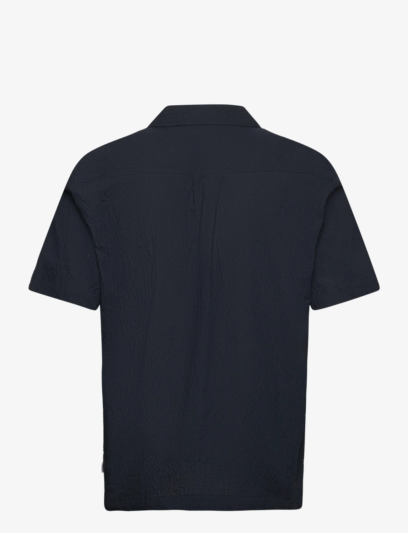 Lindbergh - Seersucker shirt S/S - short-sleeved shirts - navy - 1