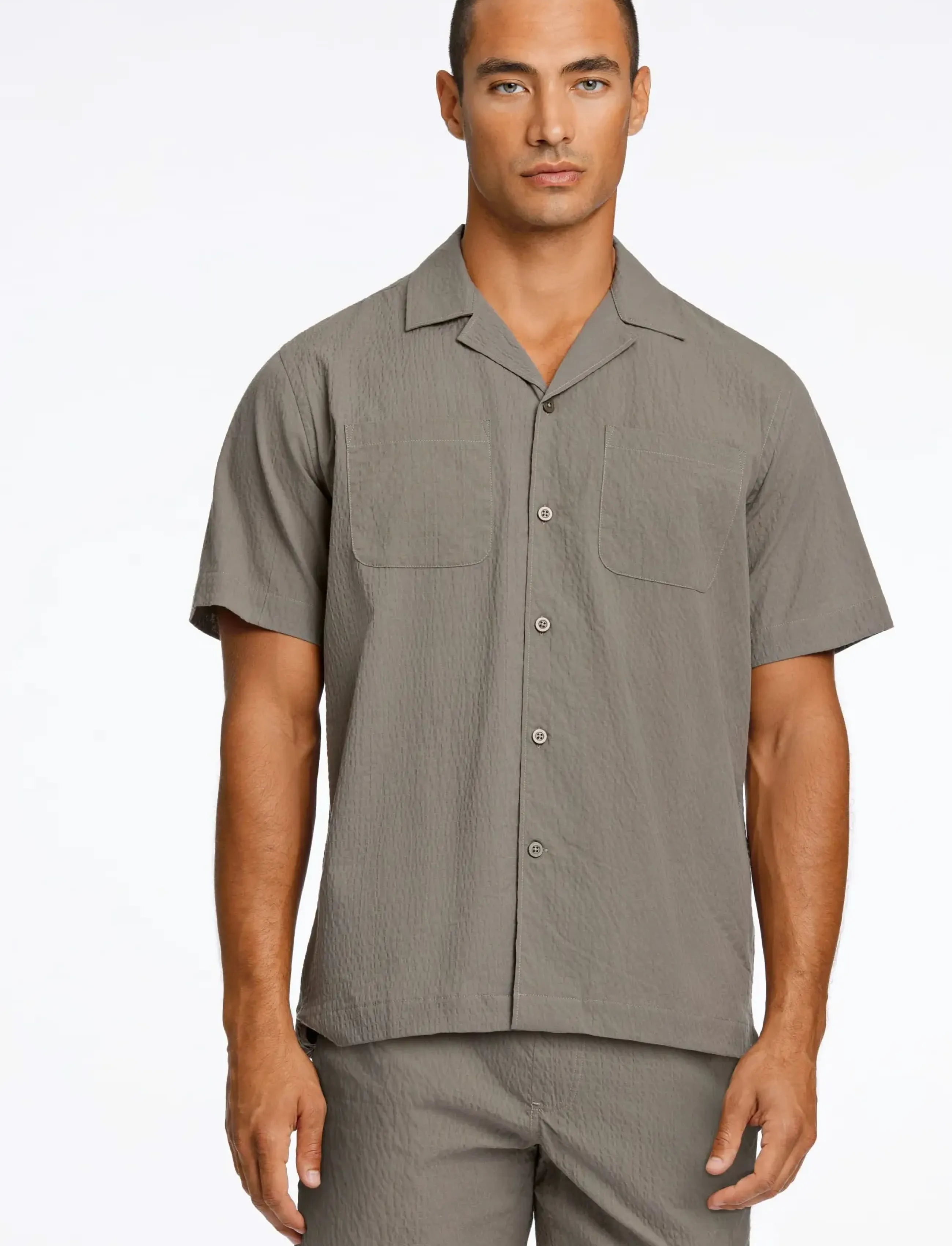 Lindbergh - Seersucker shirt S/S+shorts - short décontracté - lt army - 5