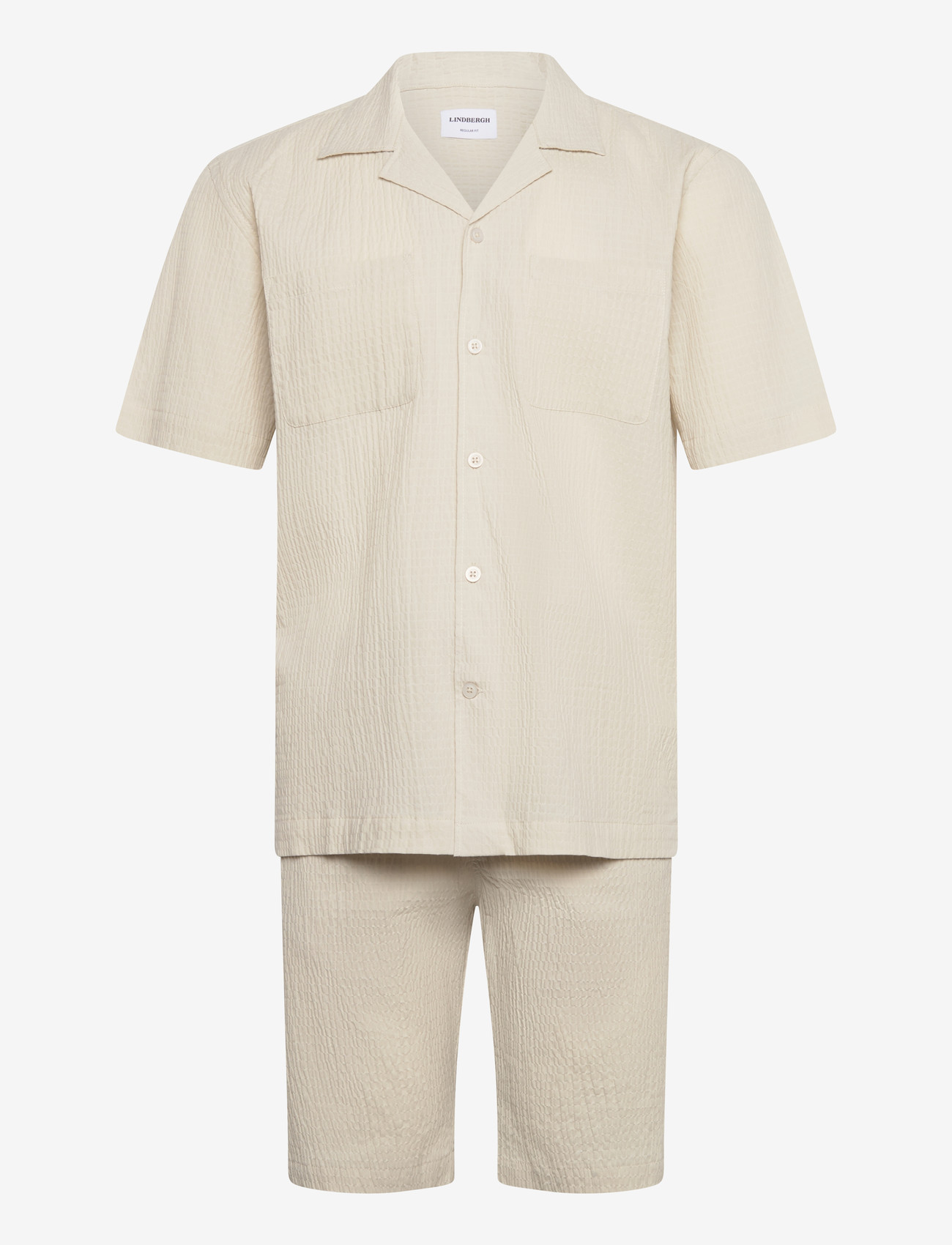 Lindbergh - Seersucker shirt S/S+shorts - casual shorts - lt stone - 1