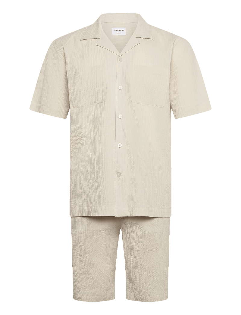 Lindbergh - Seersucker shirt S/S+shorts - casual shorts - lt stone - 1