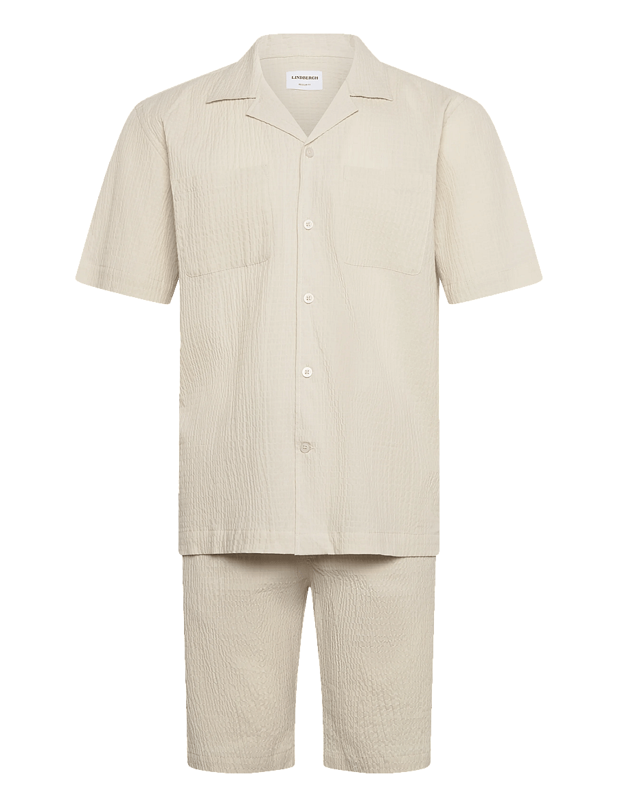 Lindbergh - Seersucker shirt S/S+shorts - freizeitshorts - lt stone - 1