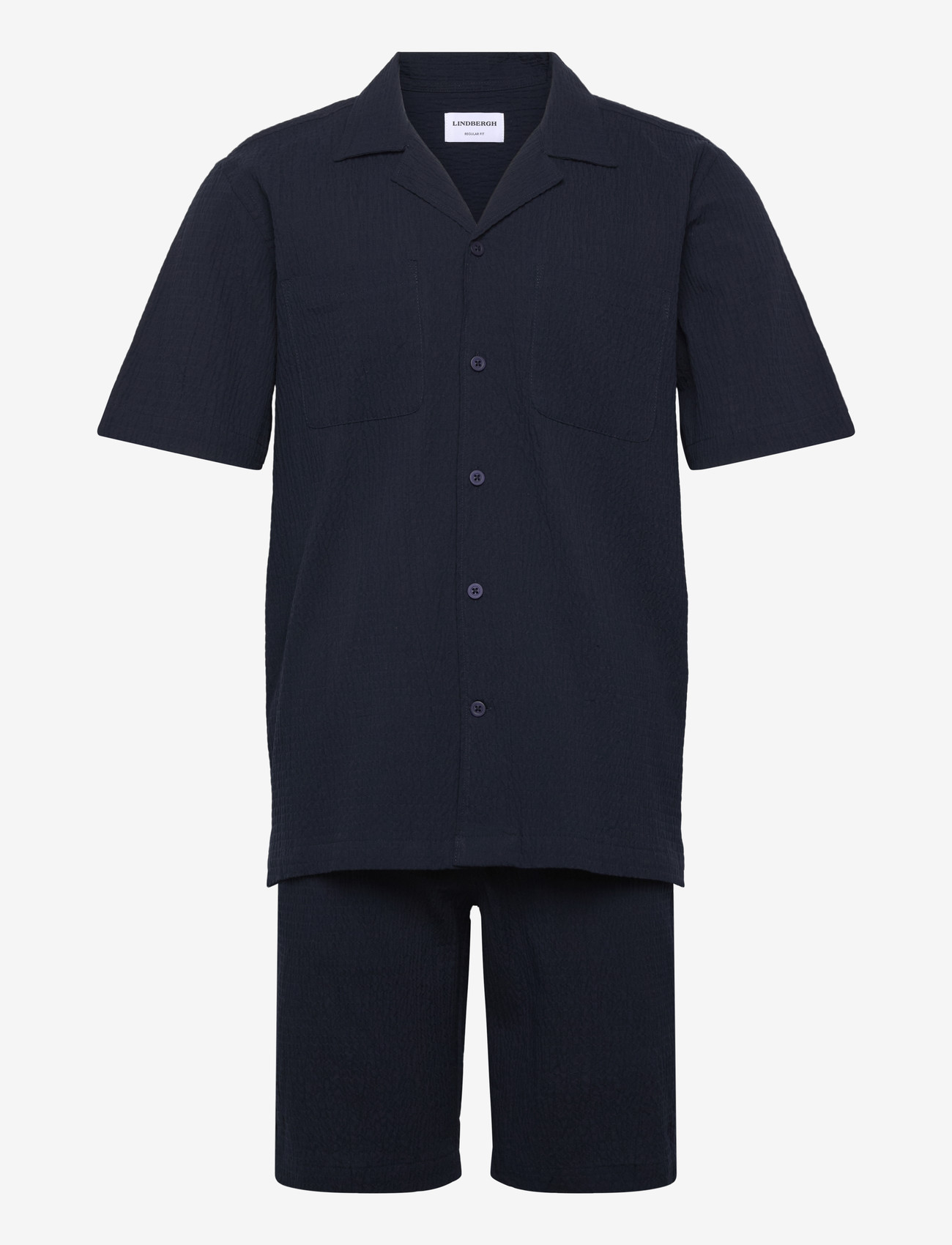 Lindbergh - Seersucker shirt S/S+shorts - casual shorts - navy - 1