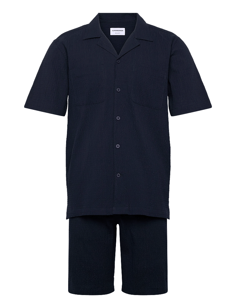 Lindbergh - Seersucker shirt S/S+shorts - casual shorts - navy - 1