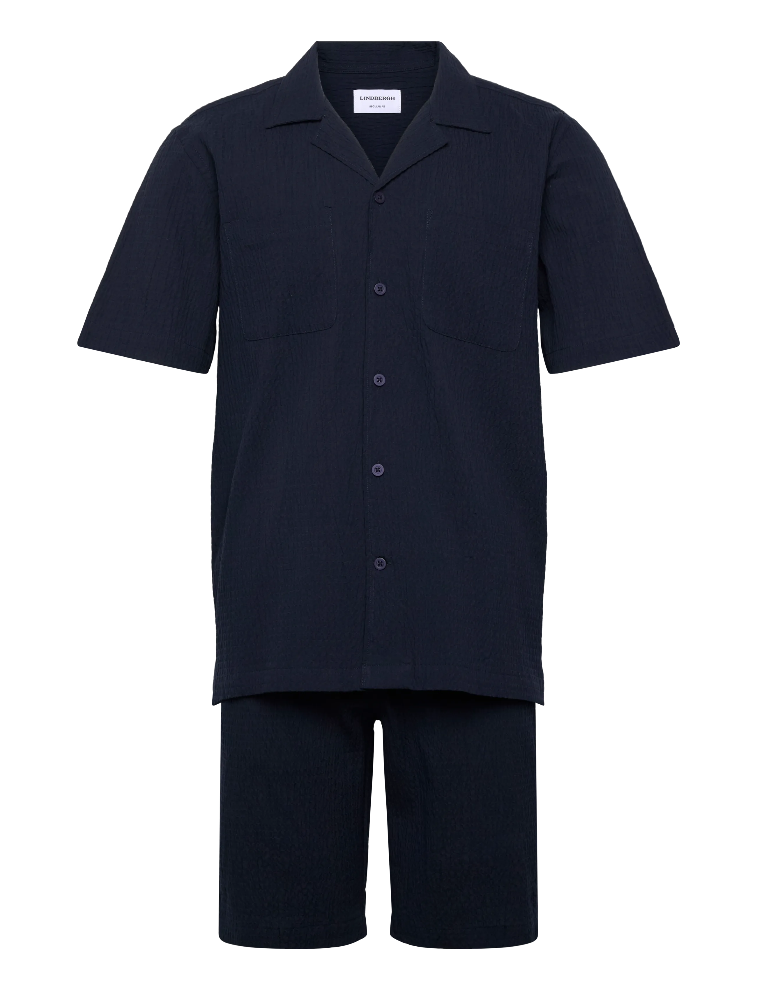 Lindbergh - Seersucker shirt S/S+shorts - hversdagsstuttbuxur - navy - 1