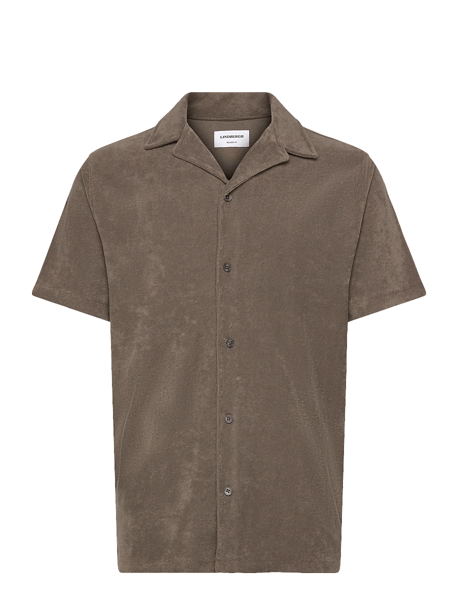 Lindbergh - Relaxed fit towel shirt S/S - short-sleeved shirts - dk stone - 1