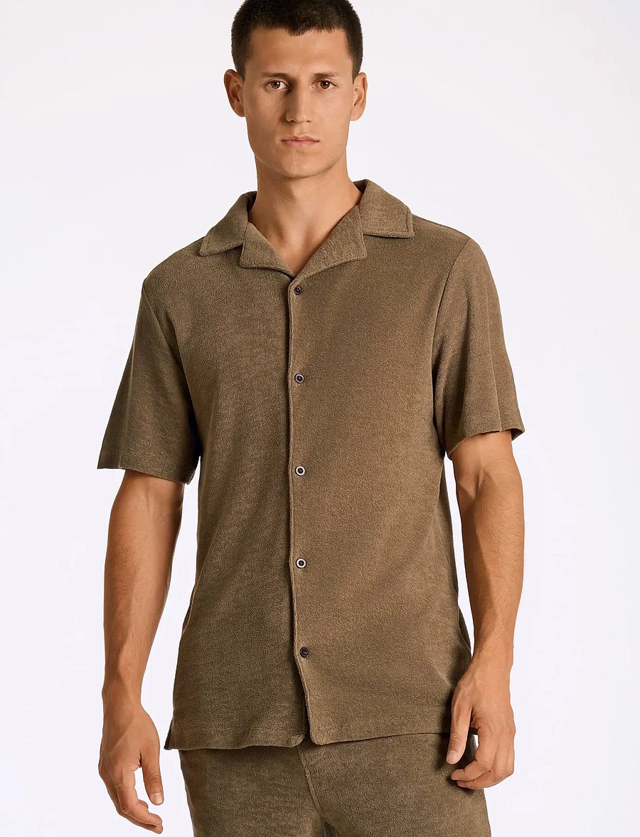 Lindbergh - Relaxed fit towel shirt S/S - short-sleeved shirts - dk stone - 3