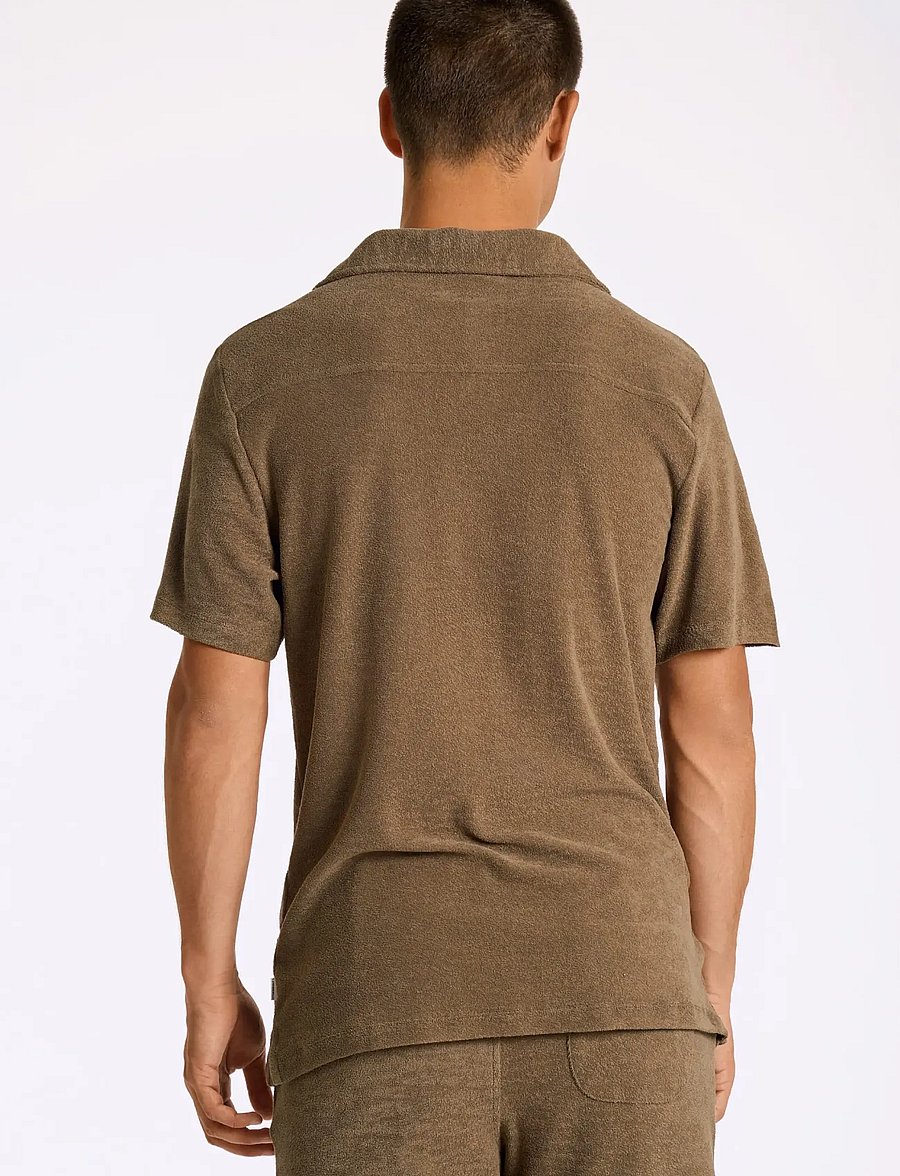 Lindbergh - Relaxed fit towel shirt S/S - short-sleeved shirts - dk stone - 4