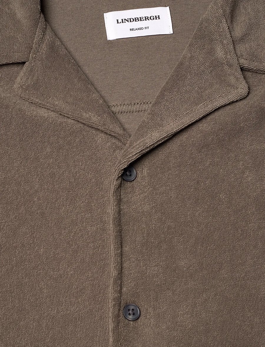 Lindbergh - Relaxed fit towel shirt S/S - short-sleeved shirts - dk stone - 5