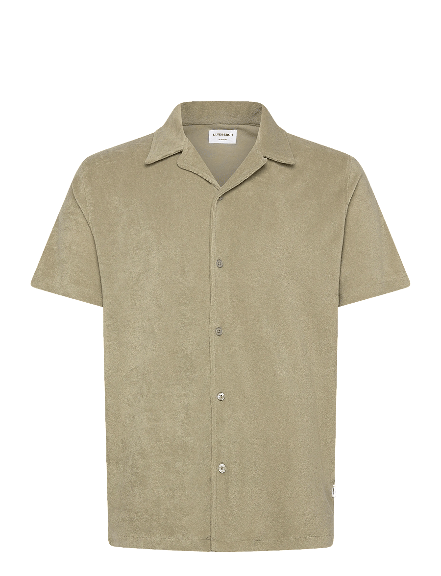 Lindbergh - Relaxed fit towel shirt S/S - kortärmade skjortor - dusty olive - 1