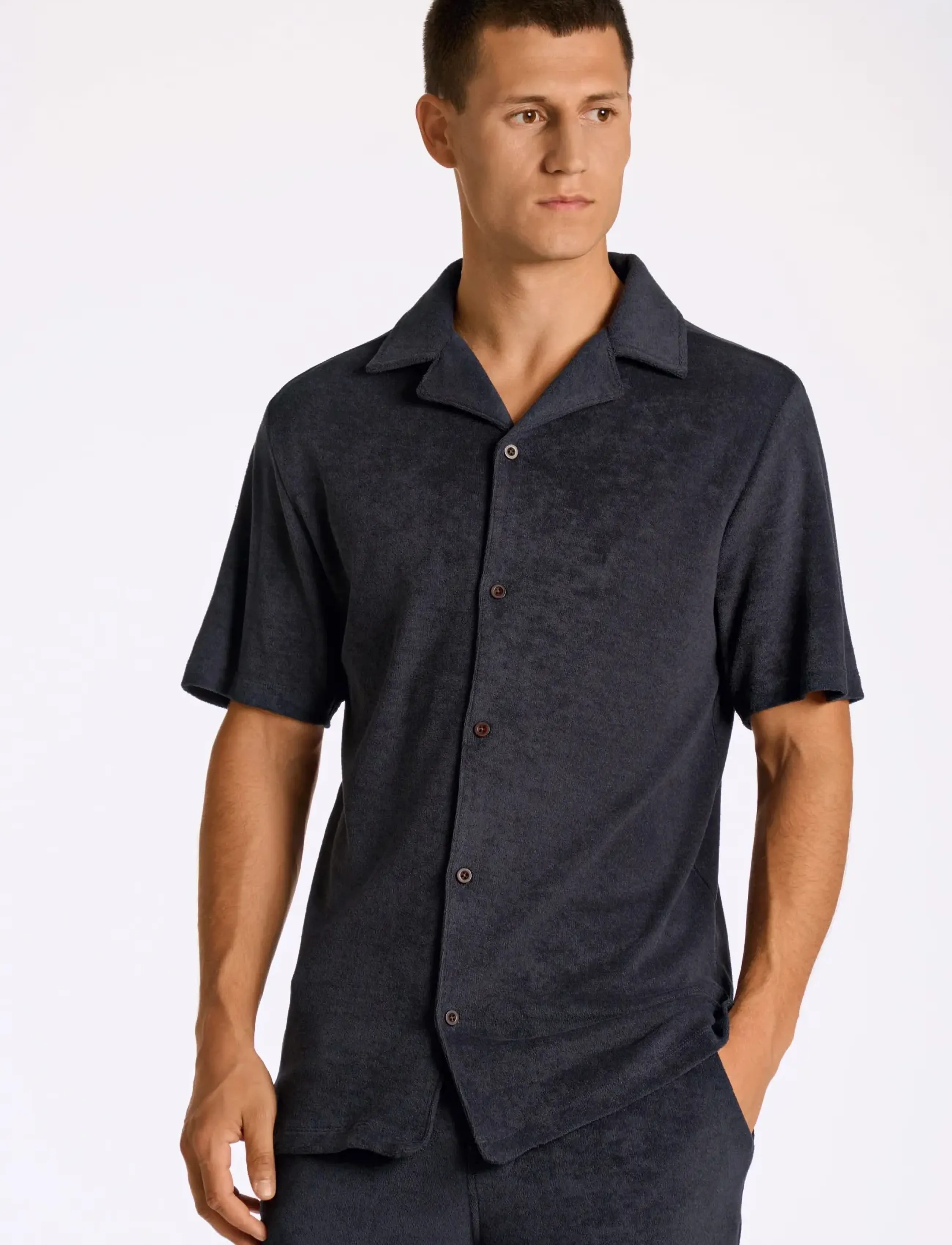 Lindbergh - Relaxed fit towel shirt S/S - kortærmede skjorter - navy - 3