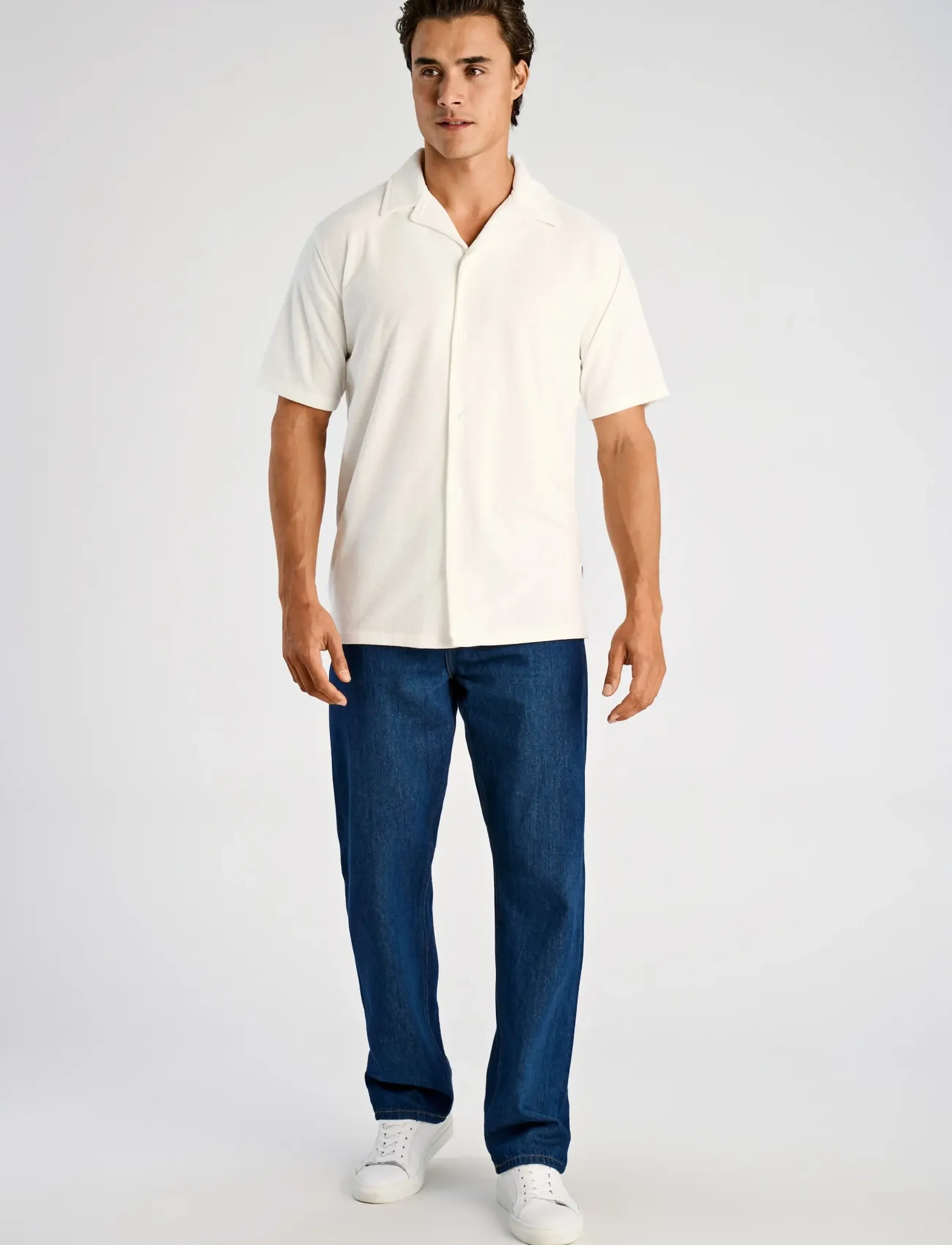 Lindbergh Relaxed Fit Towel Shirt S/S, XXL, White, Skjorter > Kortærmede Shirts, Herre