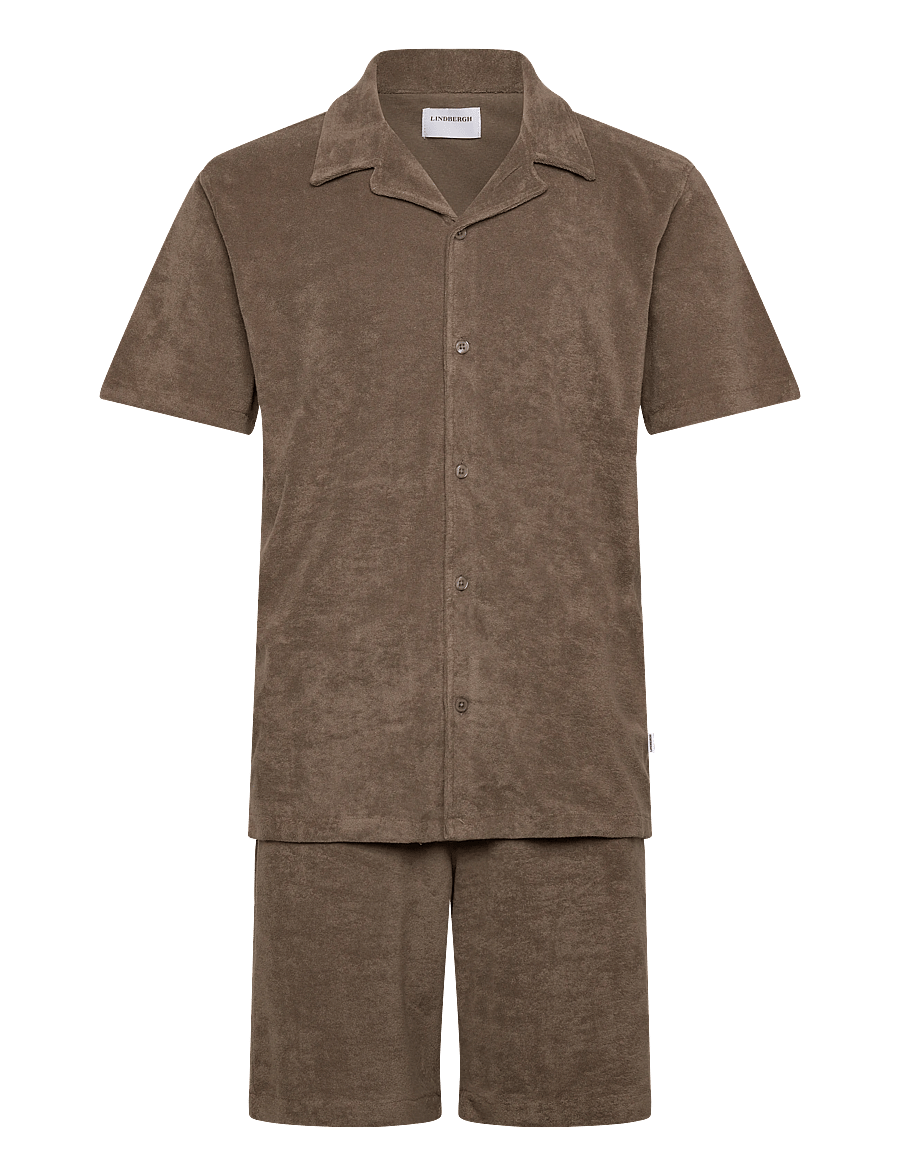 Lindbergh - Relaxed fit towel shirt S/S set - short décontracté - dk stone - 1