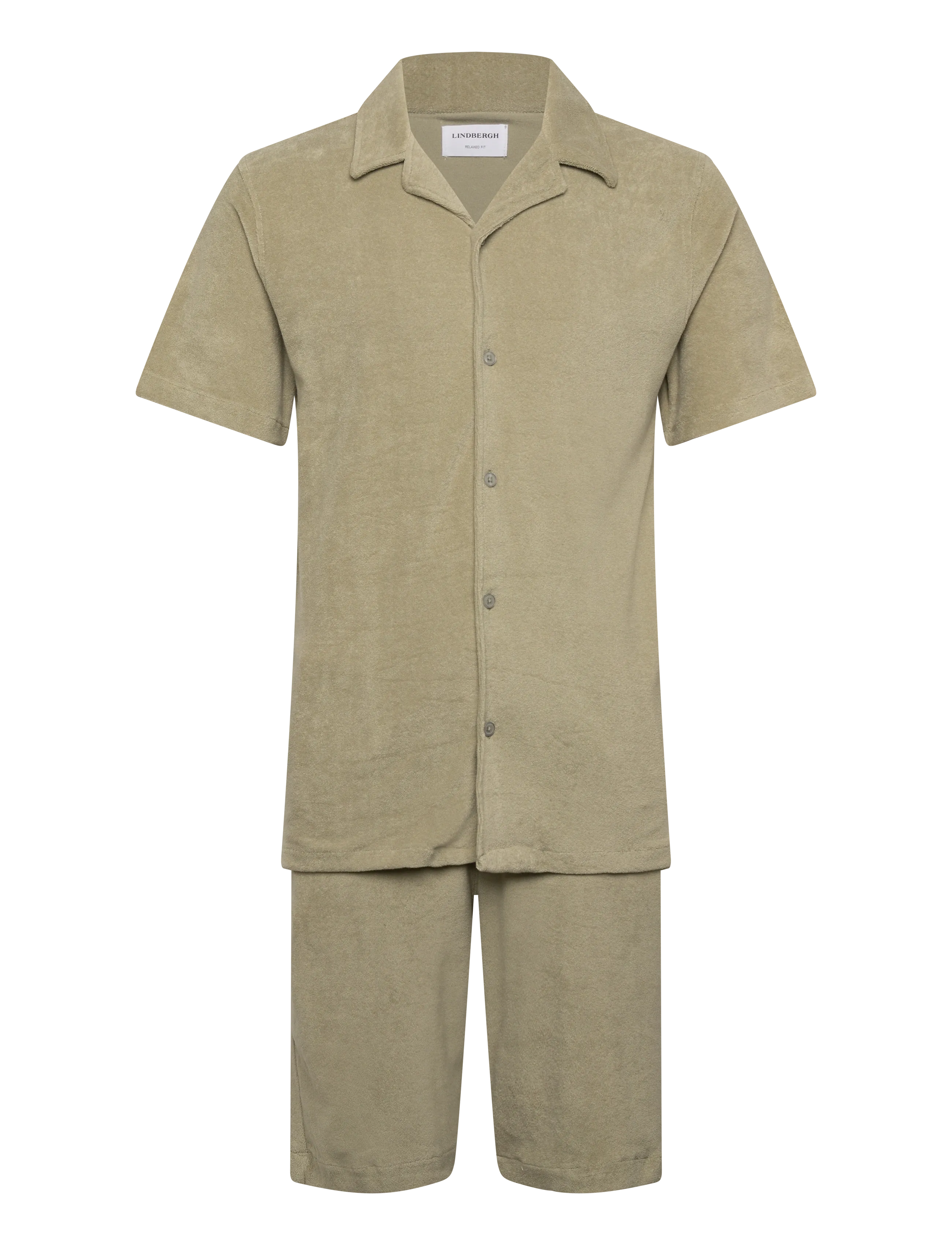 Lindbergh Relaxed fit towel shirt S/S set - Shorts - DUSTY OLIVE / green